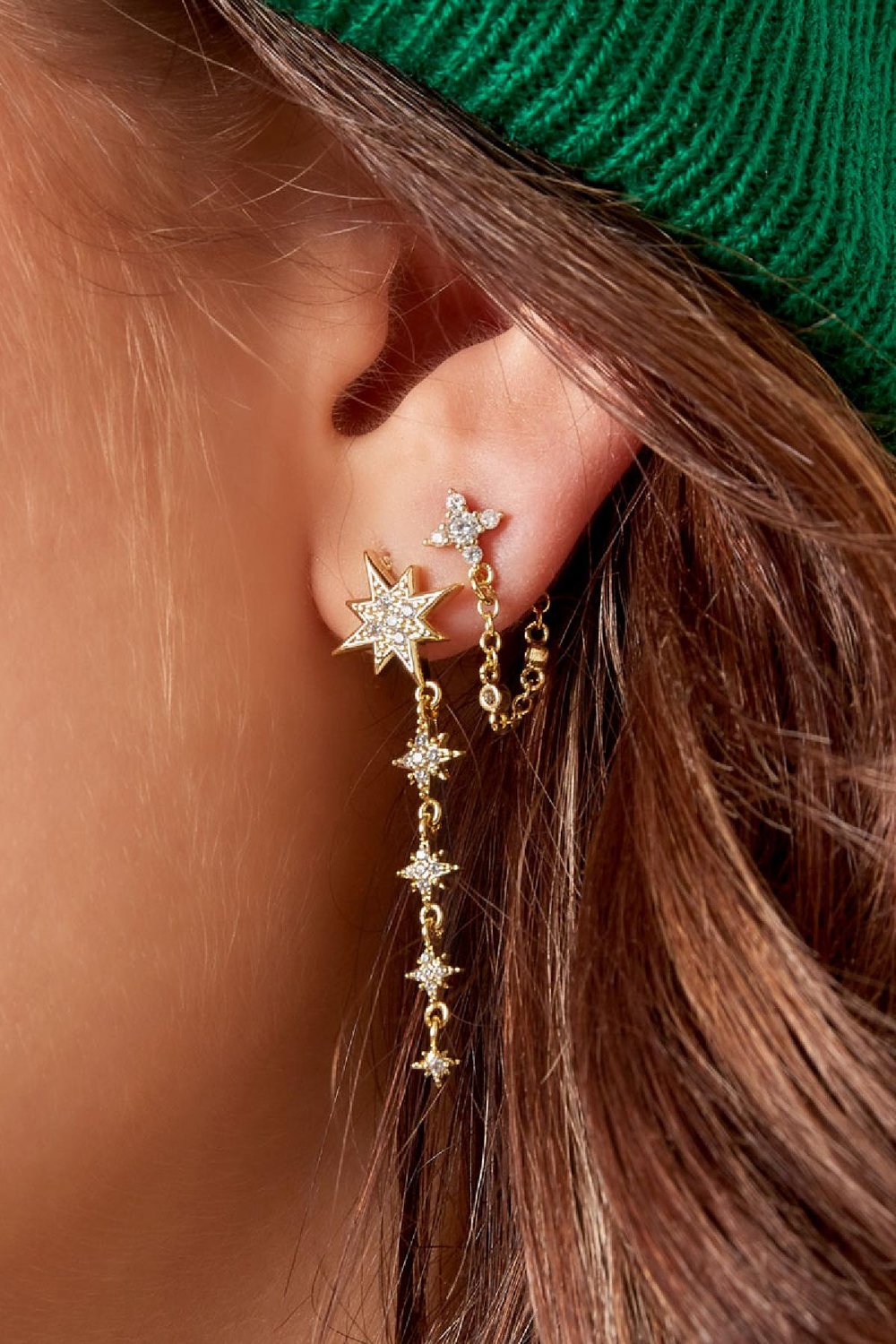 Ohrringe mit Kette - Kollektion Sparkle Goldfarbe Kupfer h5Bild2